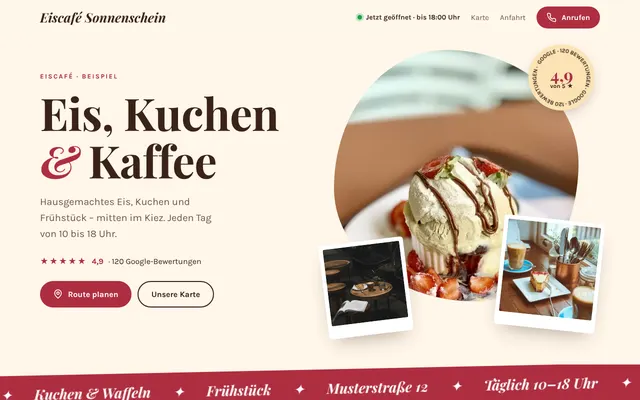 Beispiel-Website Eiscafé Sonnenschein