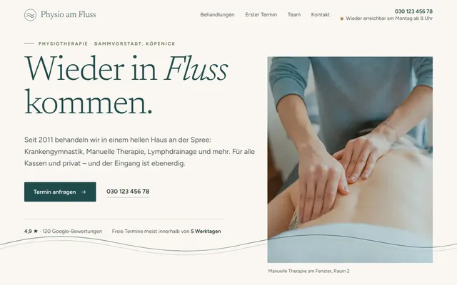 Vorschau der Beispiel-Website Physio am Fluss